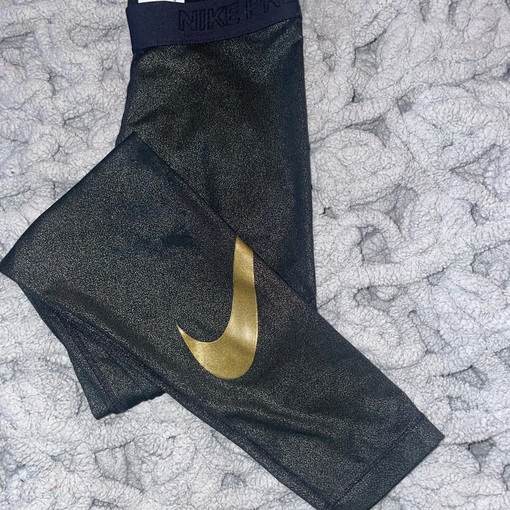Nike Black and Gold Athletic Leggings